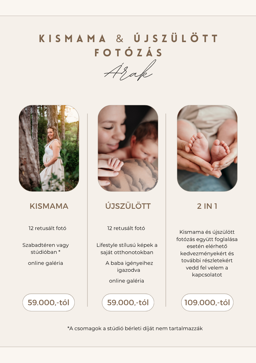 Kismama és újszülött fotózás csomagárak